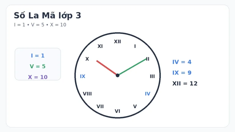 Số La Mã lớp 3: Cách đọc và viết từ I đến XX