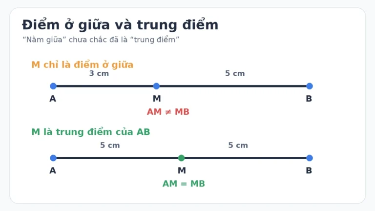 So sánh điểm ở giữa và trung điểm đoạn thẳng với hai đoạn AM và MB