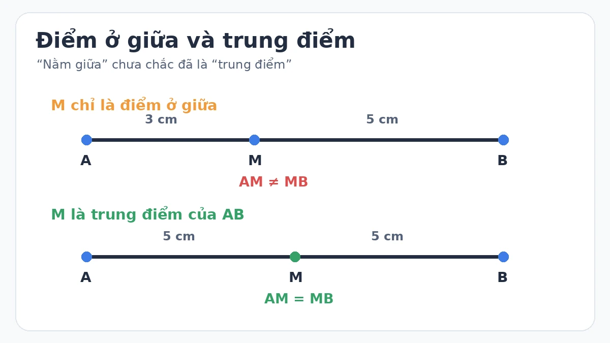 So sánh điểm ở giữa và trung điểm đoạn thẳng với hai đoạn AM và MB So sánh điểm ở giữa và trung điểm đoạn thẳng với hai đoạn AM và MB